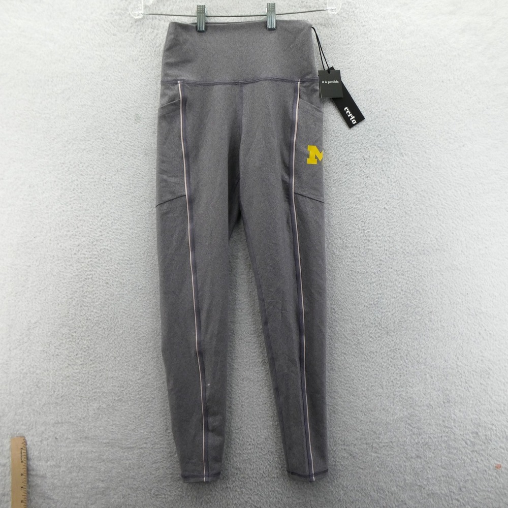 Certo Leggings Womens Small Michigan Wolverines Gray Pink Trim Pocket Yoga Pants